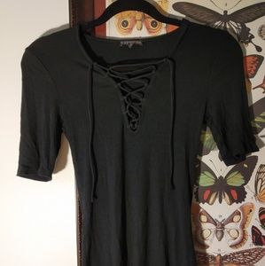 Black lace up front ribbed tee